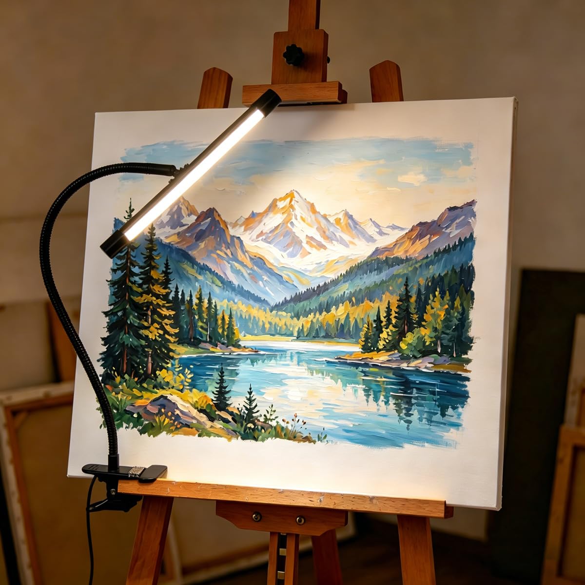 Black Clip-On LED Easel Lamp for Artists,Dimmable with 3 Col