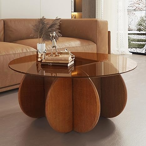 Modern Round Coffee Table with Solid Wood Legs