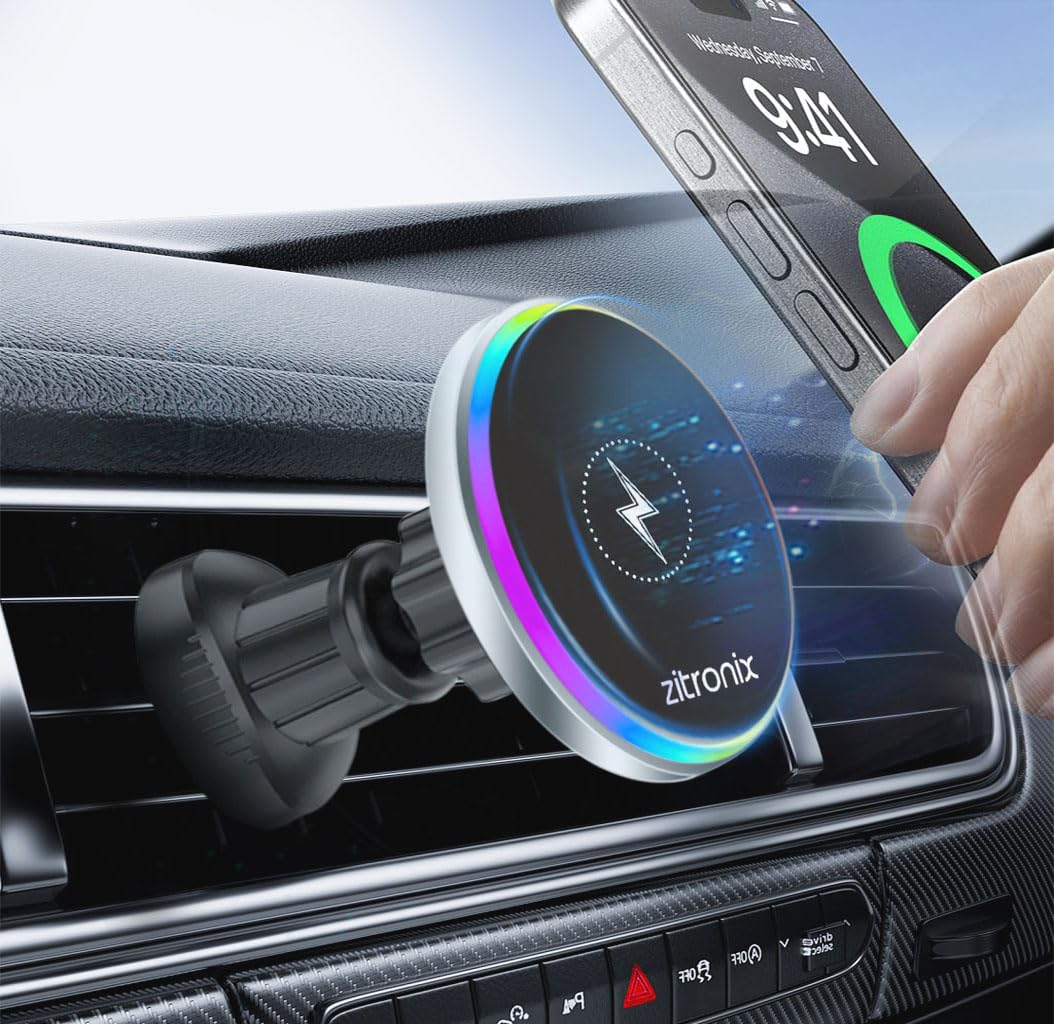 Car Wireless Charger for Air Vent Type C Magnetic Wireless Charger 15W MagSafe Car Wireless Charger LED Magnetic Wireless Charger Car Phone Holder Phone Mount for iPhone15, 14, 13, 12-picture-25