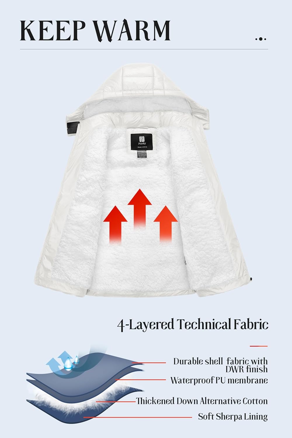 Pursky Girl's Lightweight Winter Coat Sherpa Lined Long Puffer Jacket Waterproof Warm Quilted Parka with Hood - Image 3