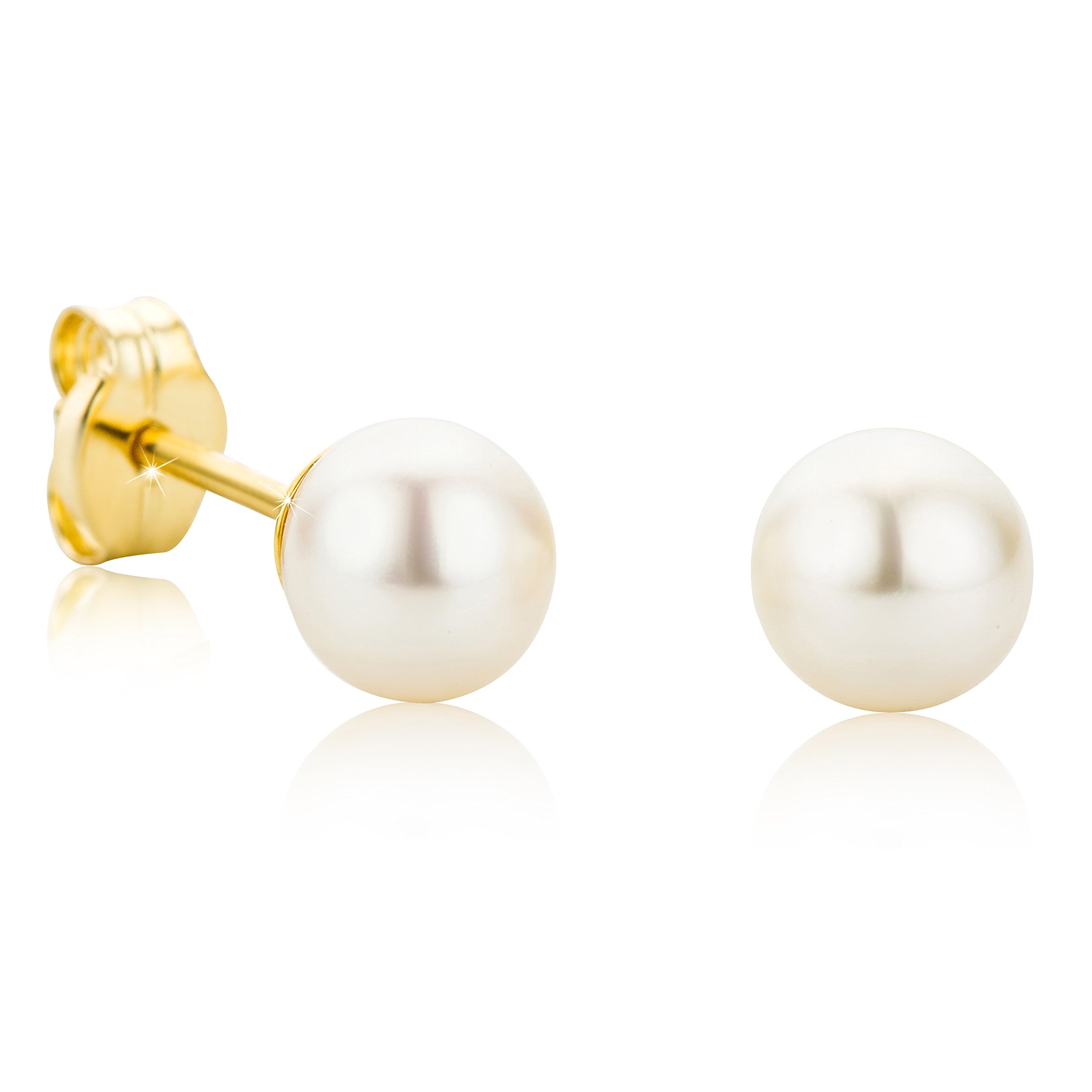 Orovi Boucles D'Oreilles Perles - Or Jaune 9 Carats 375 - Boucles D'Oreilles Femme Perle, Piercing Oreille, Bijoux Femme Or Hypoallergéniques - Clous D'Oreilles Faits Main - Boite a Bijoux incluse