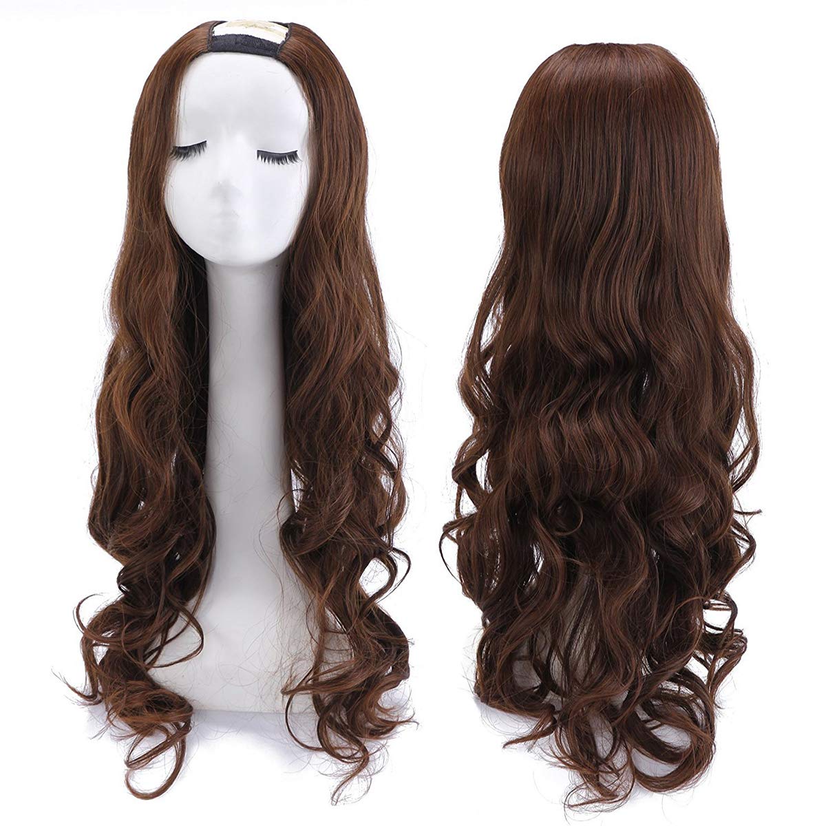 (Light Brown) - Long Curly Clip in Half Wig U Part Brown 70cm Long Thick Full Head Hair Extension Synthetic Hairpiece For Women Piece Japan Heat Friendly Fibre UW01 & 4/30