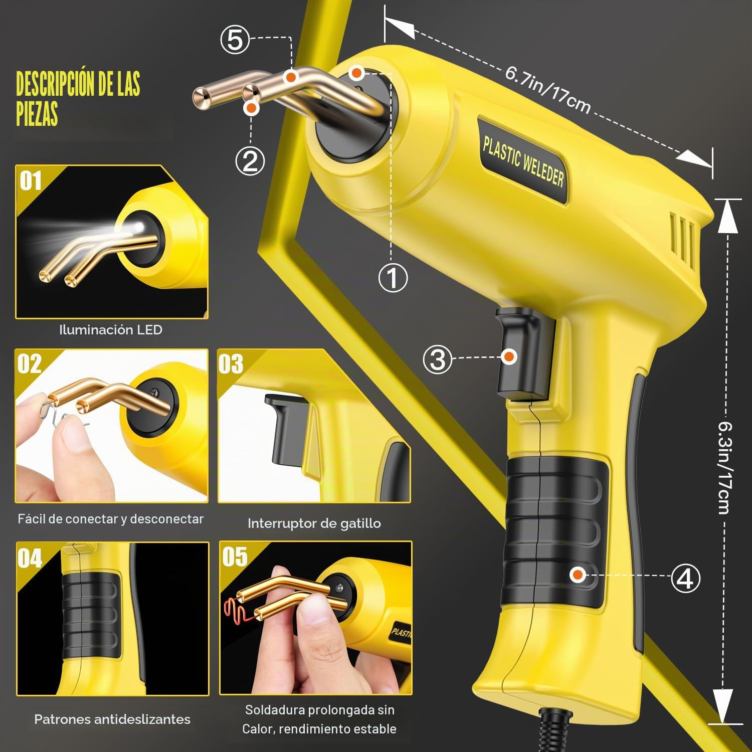 200W Soldador de Plástico,Plástico Soldadura Máquina con 900PCS Grapas,Kit de Reparación de Parachoques de Coche para la Reparación de Piezas de Plástico Automotrices