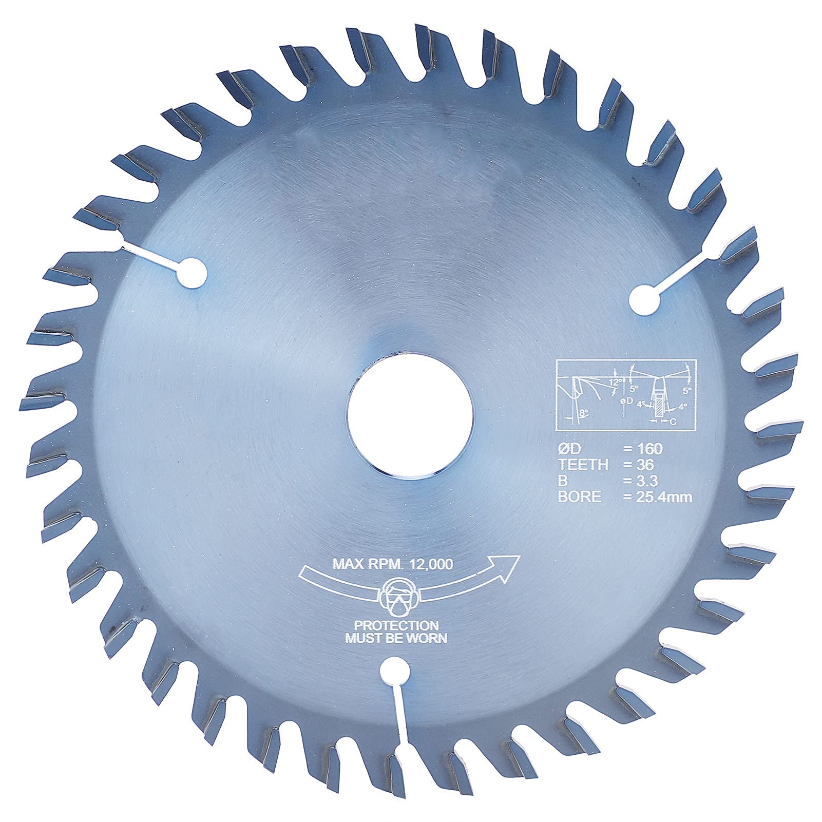 Brzeszczot z twardego stopu do obróbki drewna – 36 zębów, średnica 160 mm, trzpień 25,4 mm – niebieska powłoka zapobiegająca rdzy – tarcza tnąca do płyt z litego drewna