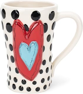 Tracy Pesche Black Dots Heart Red White Blue 15 Ounce Glossy Stoneware Mug With Handle