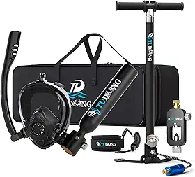 TUDIVING-0.5L portátil mini tanque de mergulho conjunto com máscara de snorkel de rosto inteiro para treinamento de respiração de mergulho subaquático