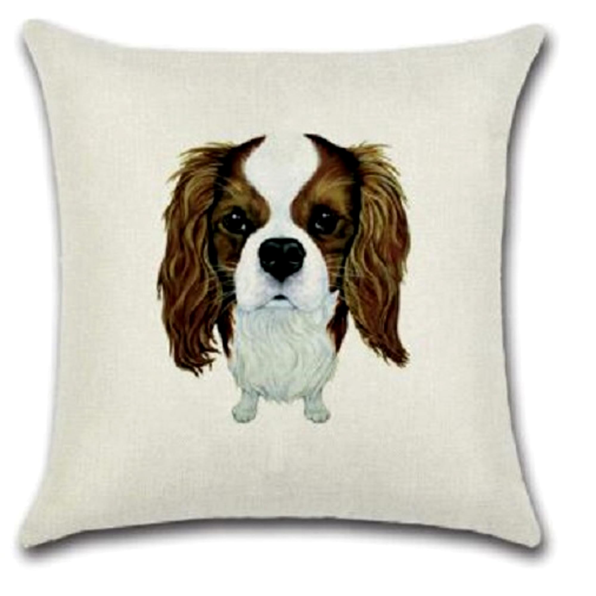 Furever Gifts Multicoloured King Charles Spaniel Dog Print Cushion Cover Natural Linen Blend 17" X 17" (45Cm) 1 Piece