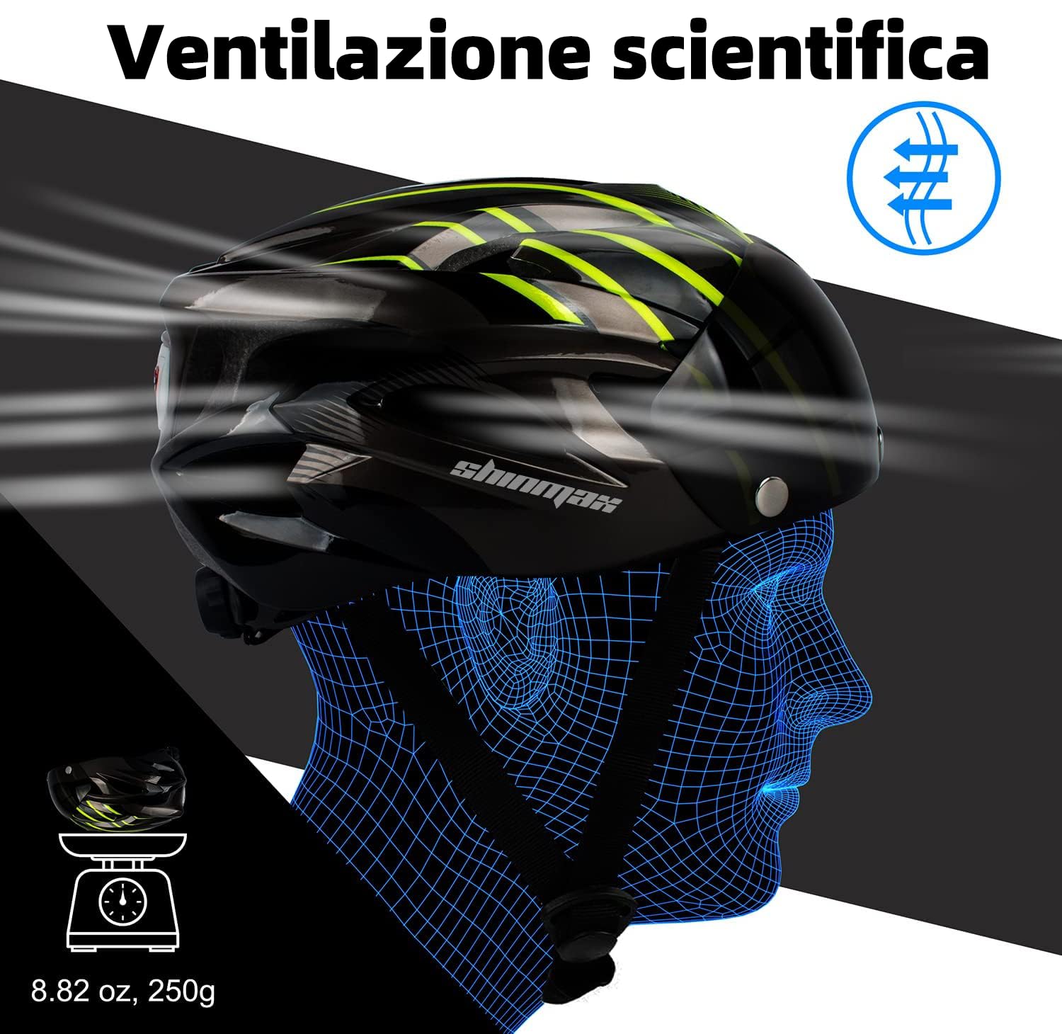 Shinmax Casco Bici Uomo Donna con Luce di LED Casco MTB con Visiera Magnetica Staccabile Shield Caschi Bici Leggero Casco da Bicicletta Unisex Adulto Caschetto Bici Ciclismo Regolabile 56-62cm