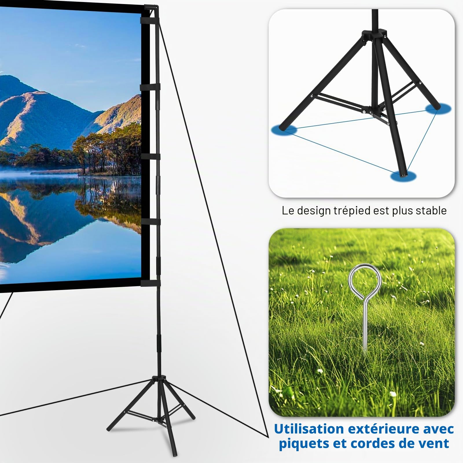 Toile de projecteur trépied 120 Pouces 16:9 HD Portable pour Jardin Camping