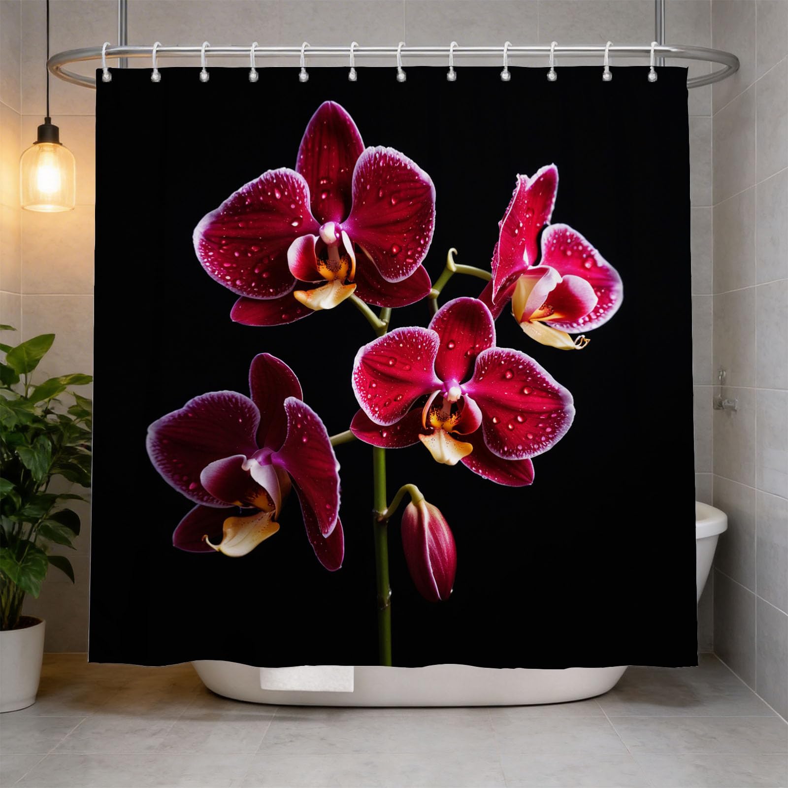 Hongduo 3D Orchid Shower Curtain for Stalls Bathtubs Zen Bathroom Decor Shower Curtain Set Polyester Fabric Waterproof 200x200cm/79X79 Inch with Hooks