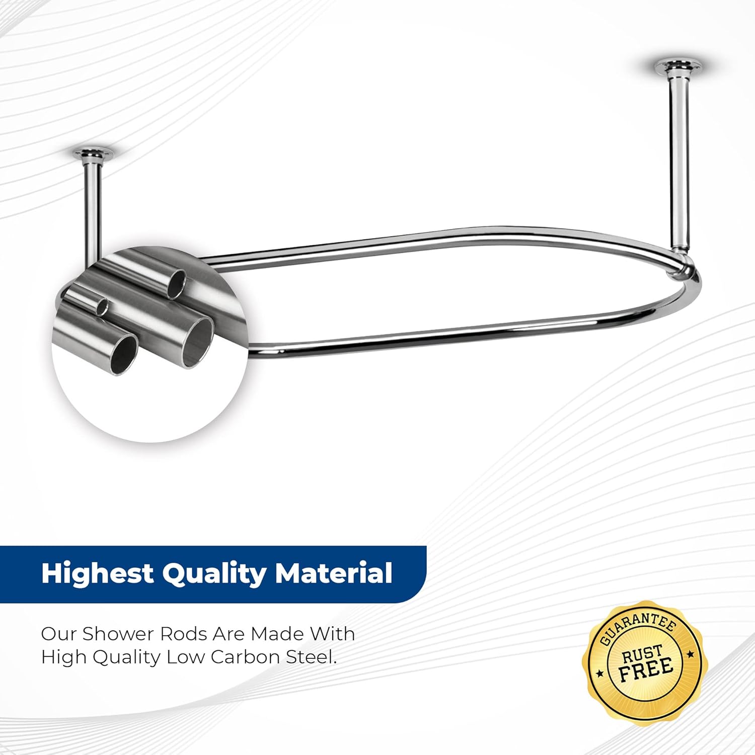 Oval Shower Curtain Rail Rod For Bathroom, Traditional, Large and Heavy Duty Ceiling Mounted with Adjustable Support - 45X 25 Inch (Free Curtain Rings) (Chrome)