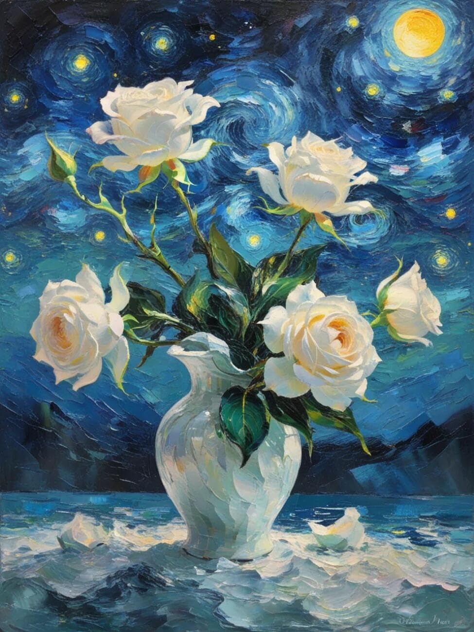 Henypt Cross Stitch Kit Roses in a vase Flowers DIY Needlepoint Set for Beginners The Elderly with Accessories Handmade DIY/Gifts 14CT 30x40cm
