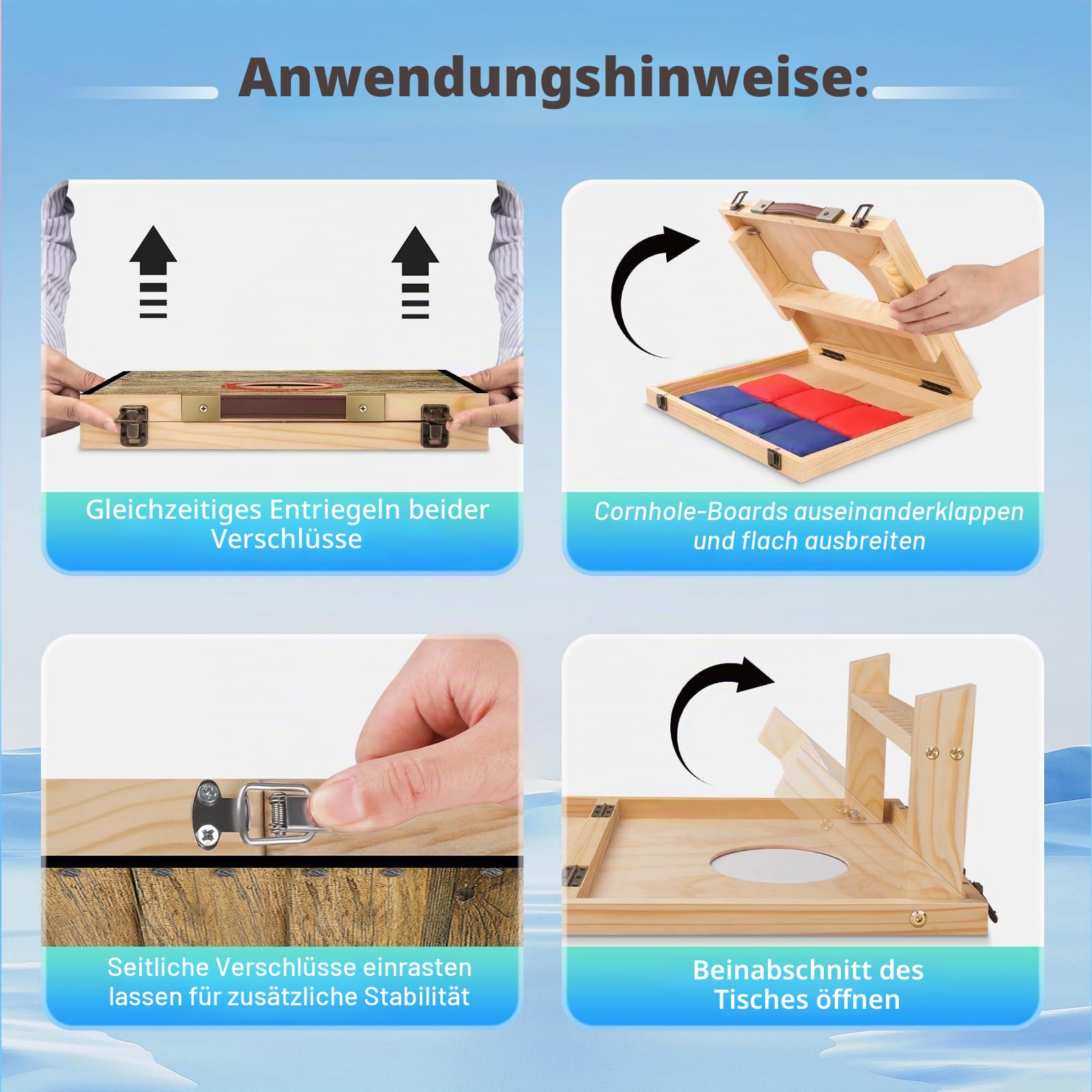 NZQXJXZ Cornhole Spiel Outdoor, 60 x 30 cm Massivholz Premium Corn Hole Boards mit 6 Cornhole Säckchen und Einer Tragetasche, Tragbar Cornhole Toss Set für Familie und Erwachsene