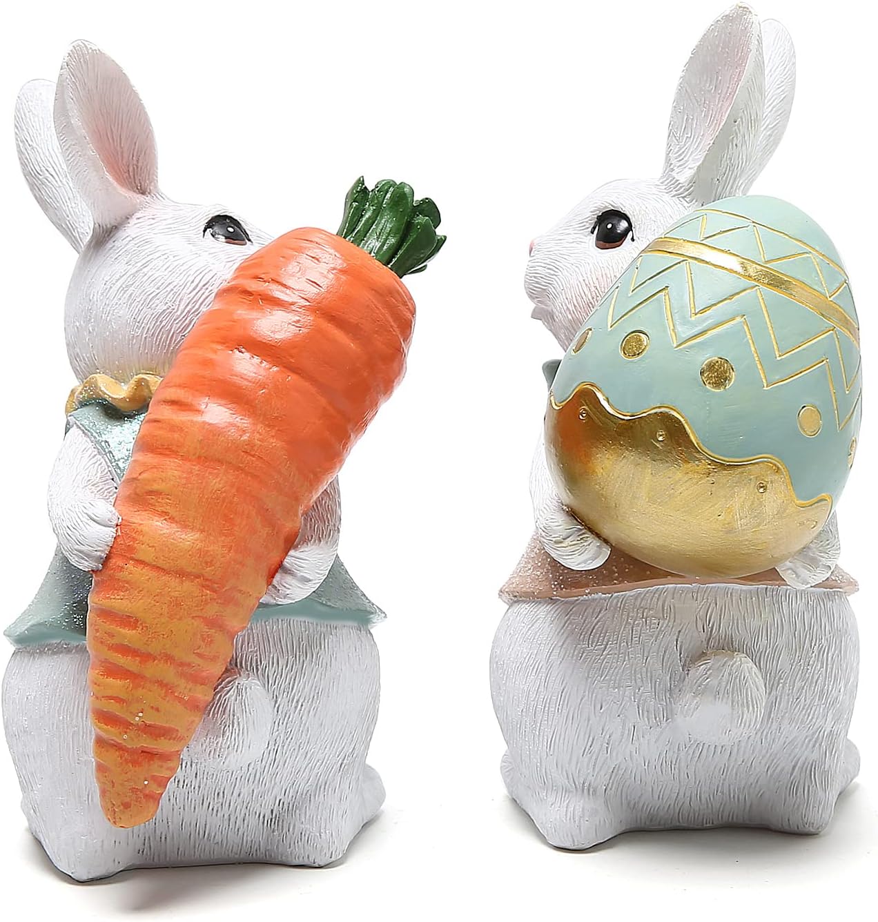 Hodao 5.5 Inch Polyresin Bunny Decorations Spring Easter Decors Figurines Tabletopper Decorations for Party Home Holiday Cute Rabbit Easter Gifts (Orange Blue) - Image 3