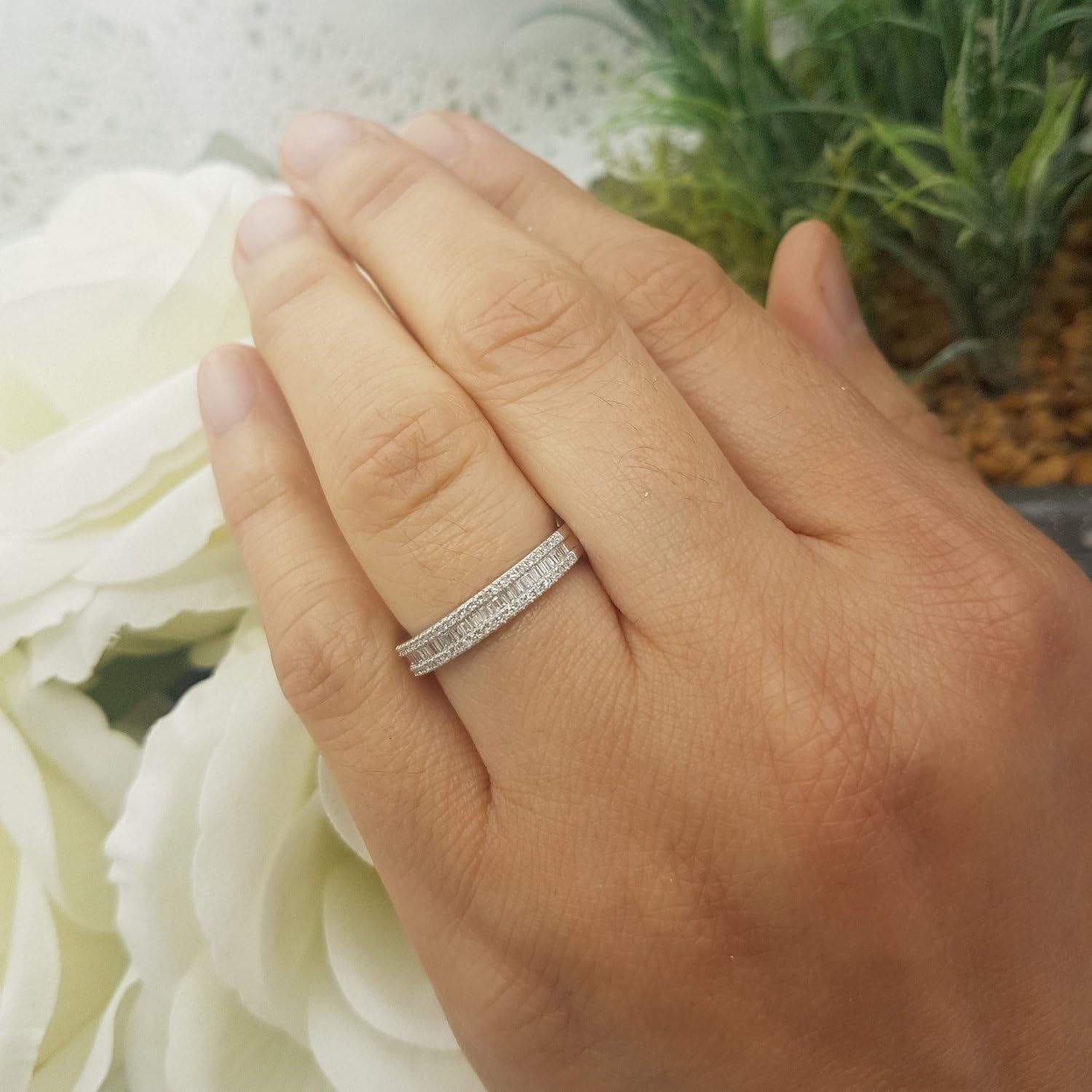 Dazzlingrock Collection Valentine's Day Gift 0.30 Ctw 10K Real Solid Gold Round & Baguette Natural Diamond Women Anniversary Wedding Band - Image 8