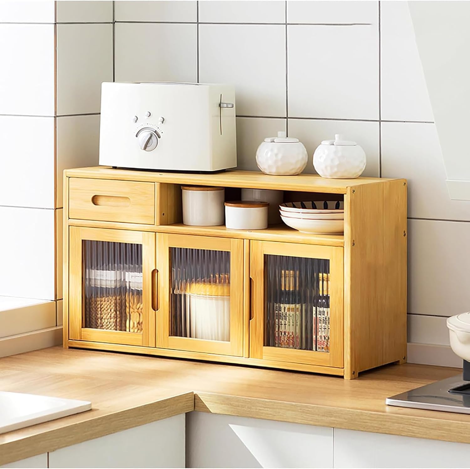 Armoire de rangement pour vaisselle et meuble buffet multifonction en bois
