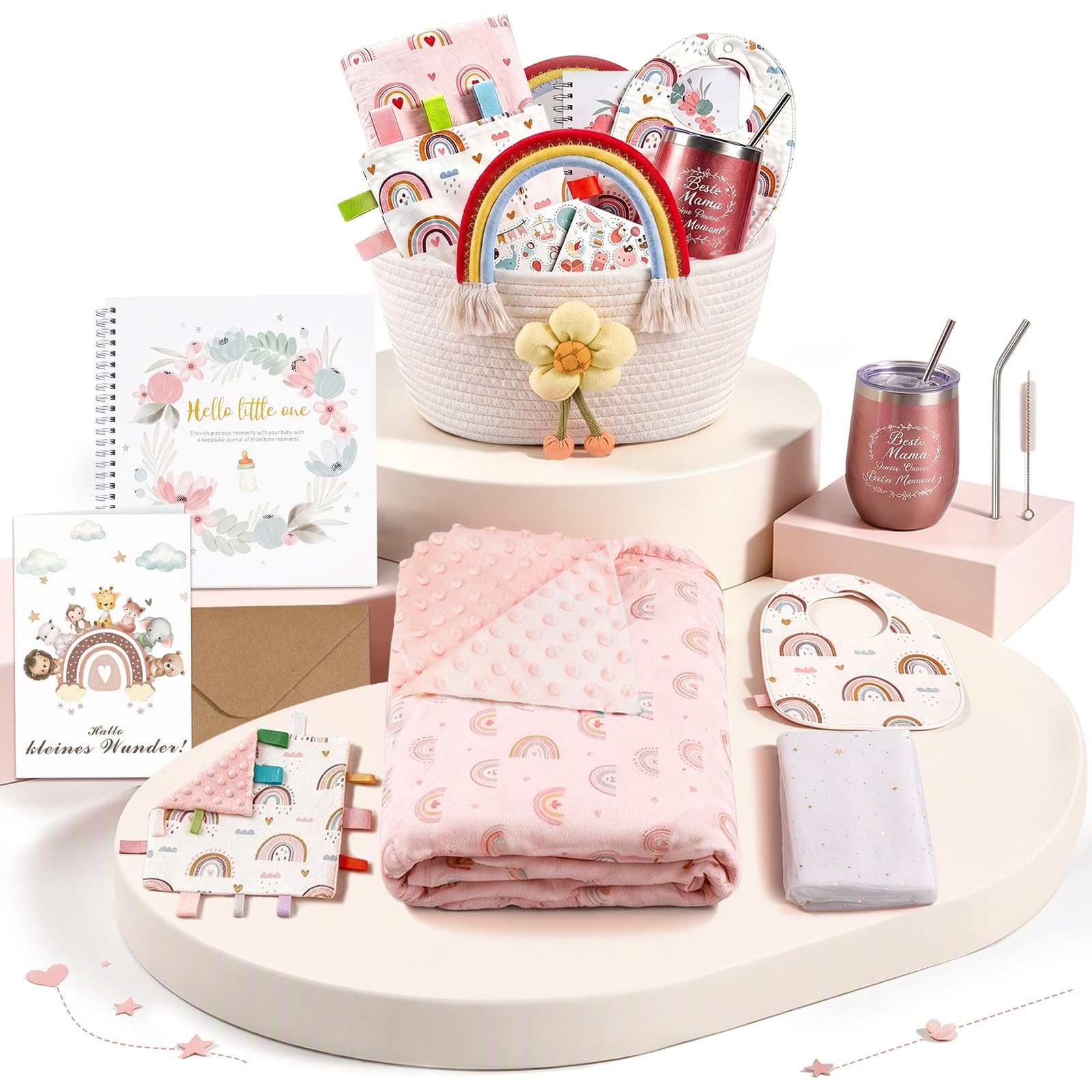 Regalo para recién nacidos, regalo para bebé, cesta de regalo de 16 piezas