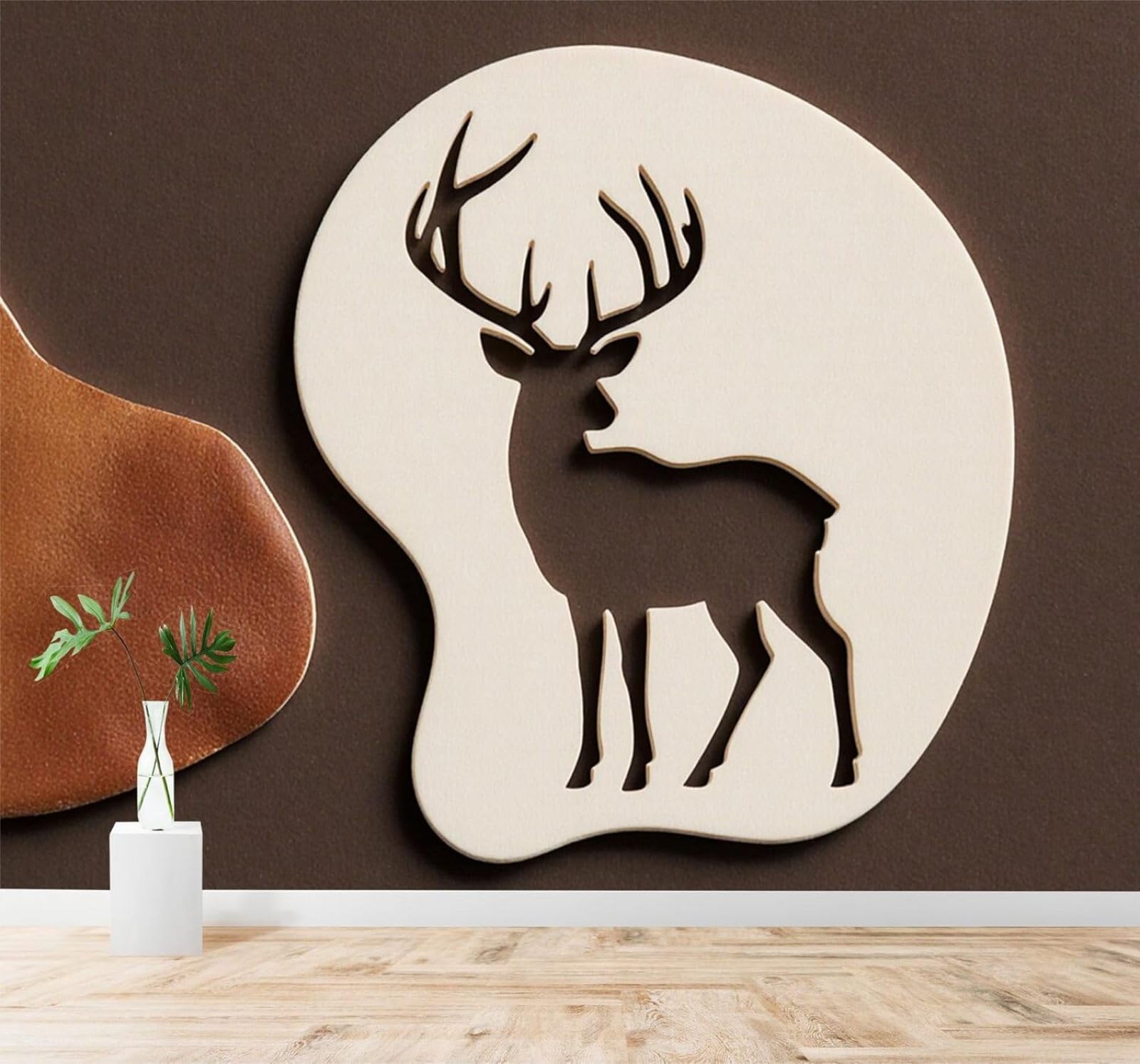 XLMING Minimalist Antlers Deer Silhouette Nature Art 3D Wallpaper Premium Textured Silk Study Dining Living Room Bedroom Sofa TV Wall Easy Install-350cm×256cm