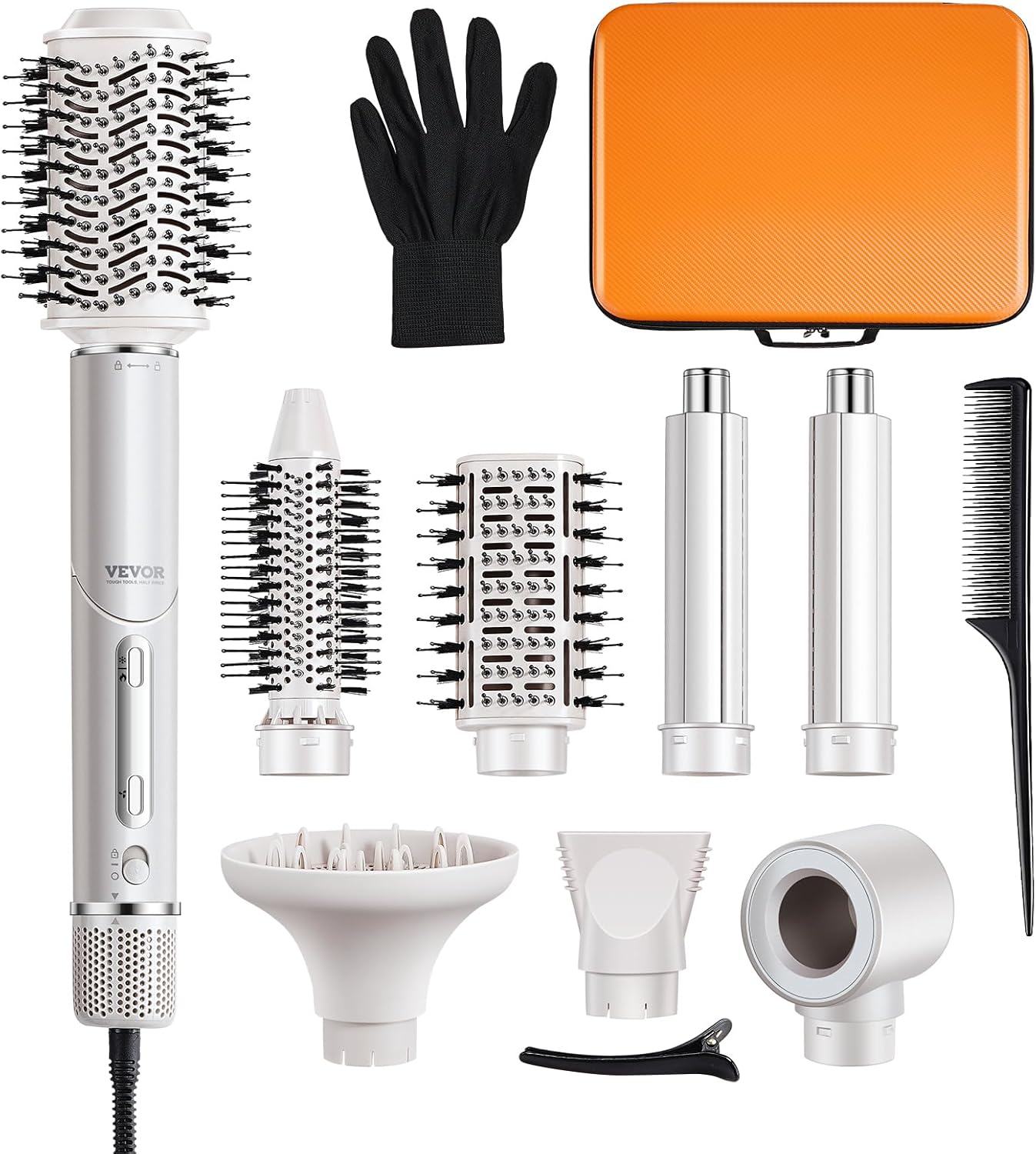 VEVOR 7-in-1 professionele multi-haarstyler, 110.000 omw/min, hogesnelheids-heteluchtborstel met 2 auto-wrap-krulspelden, 3 borstels en 3 sproeiers, ionenföhn voor snel drogen en volume-styling