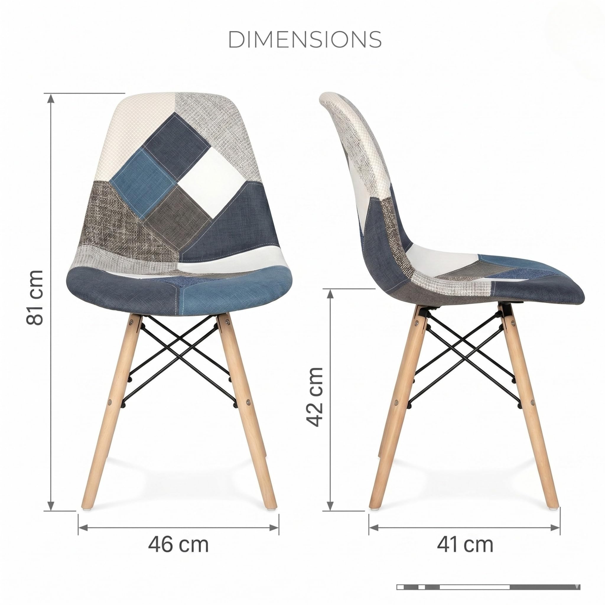 Urbancart Modern Patchwork Dining Chairs | Heavy-Duty Build | Stylish & Comfortable Upholstered Seating for Home, Café, Restaurant & Hotel | Blue 3