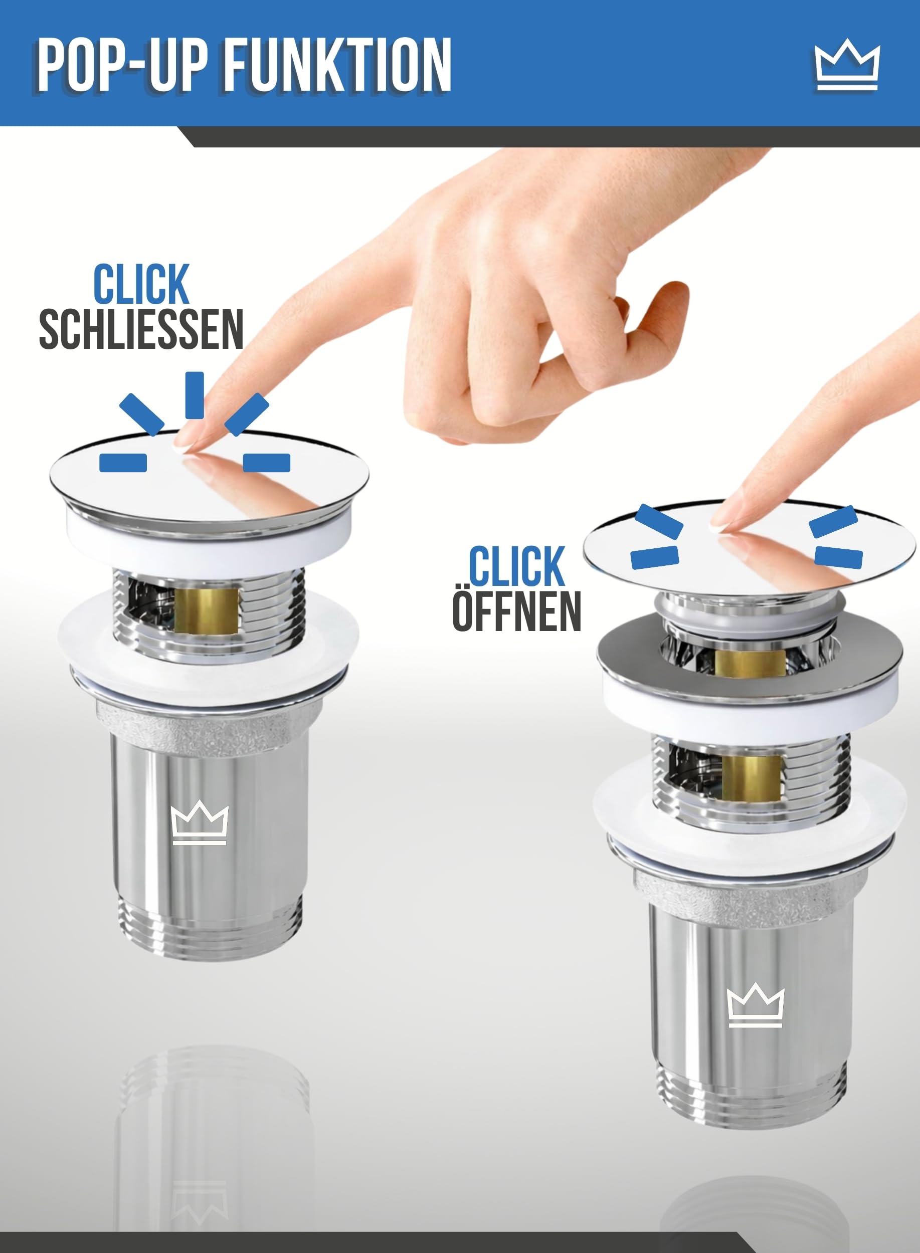 FEINER Juego de 2 desagües universales para Lavabo, Apto para lavabos y lavabos con rebosadero, estándar de 1 ¼ Pulgadas, tapón extraíble con atrapasueños, Juntas de Repuesto e Instrucciones de