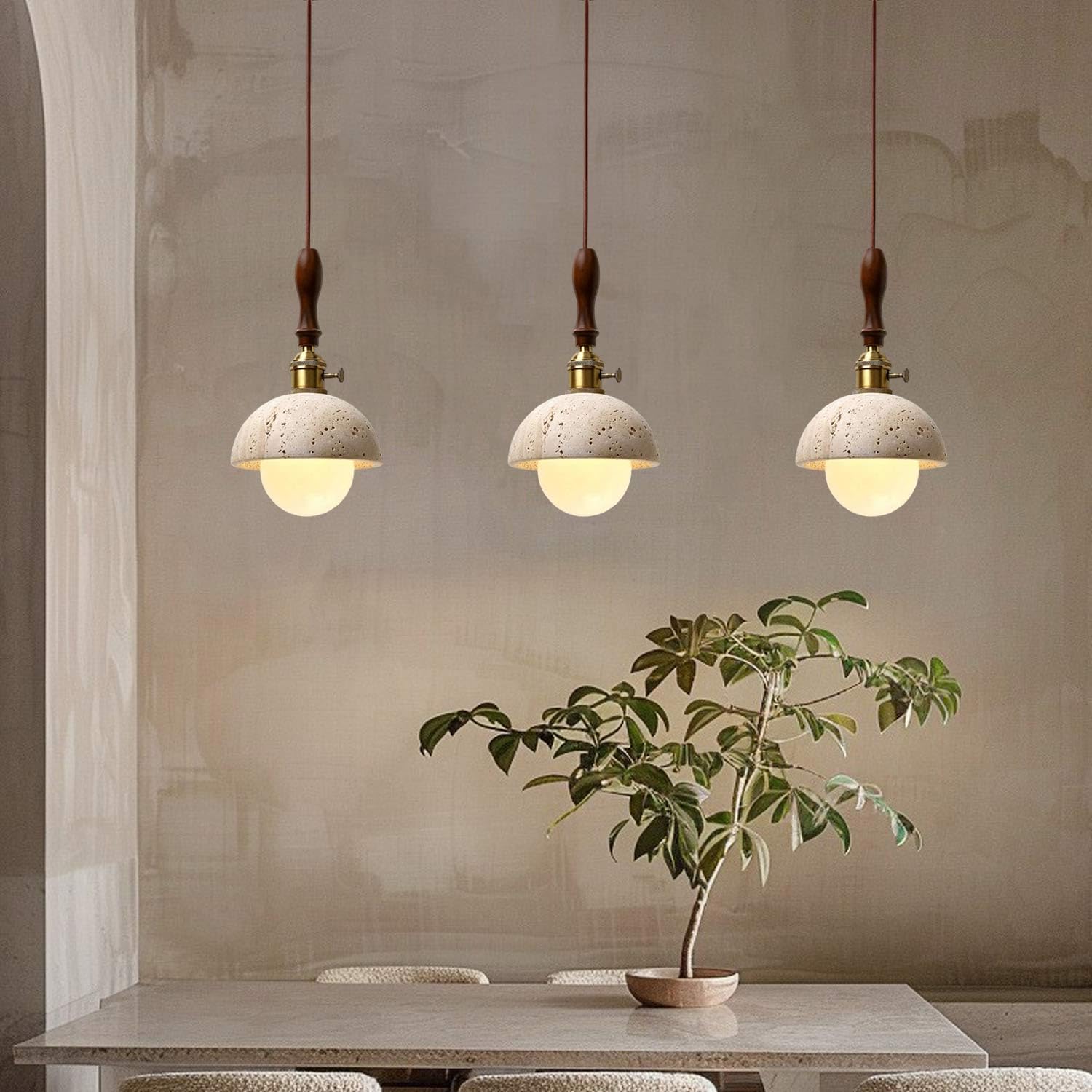 Generico Lampada A Sospensione In Travertino Naturale Da Soffitto In Legno Vintage Per Fattoria E26 Regolabile
