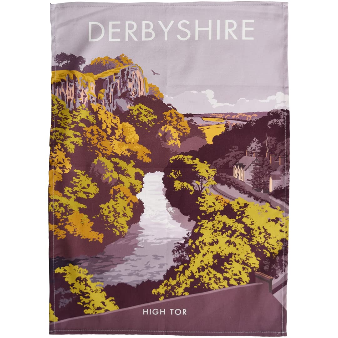 Town Towels Pink Derbyshire - High Tor Tea Towel