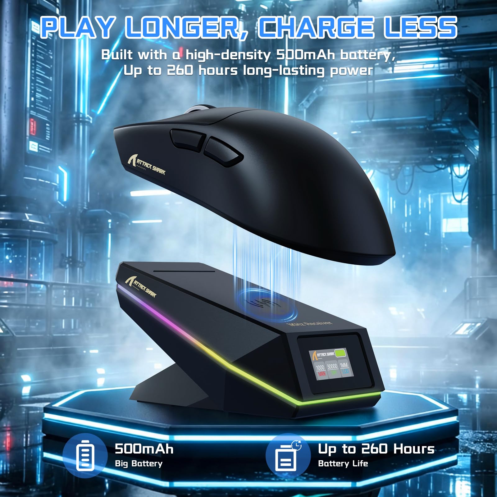 MAMBASNAKE Attack Shark X11 Pro V2 Souris Gaming sans Fil avec Station De Recharge Magnétique À Écran, 66g Ultra-Légère avec Capteur PixArt PAW3315, 30,000 DPI, 1000Hz, 500mAh, for PC/Mac (Noir)