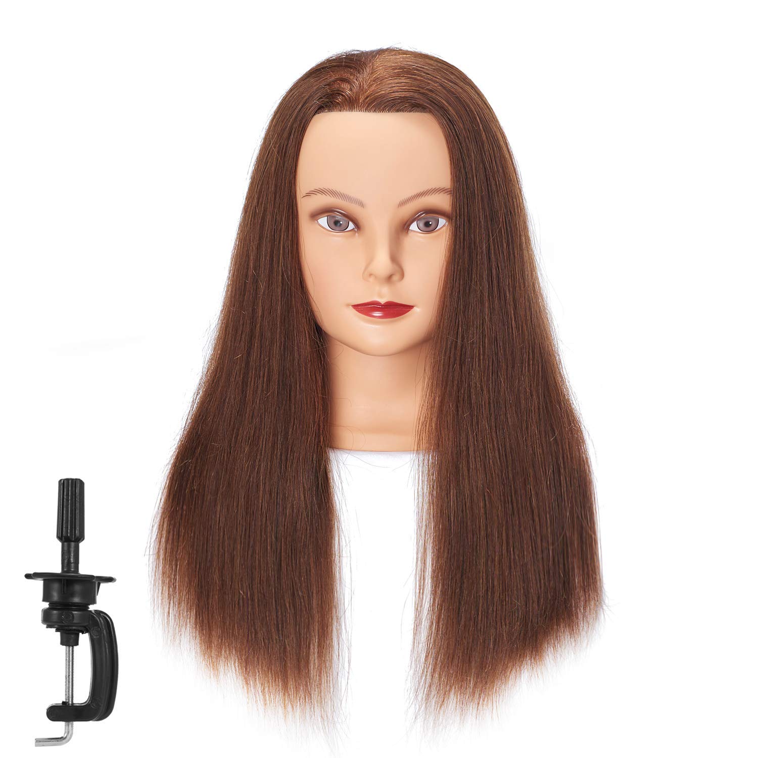 Hairginkgo Mannequin Head 20"-22" Human Hair Manikin Head Hairdresser Training Head Cosmetology Doll Head for Styling Dye Cutting Braiding Practice with Clamp Stand (92018LB0414)