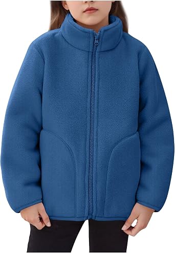 Girls Boys Fleece Jacket Kids Full Zip Lightweight Stad Collar Fall Winter Coat Outerwear Sherpa Jackets Sport Coats