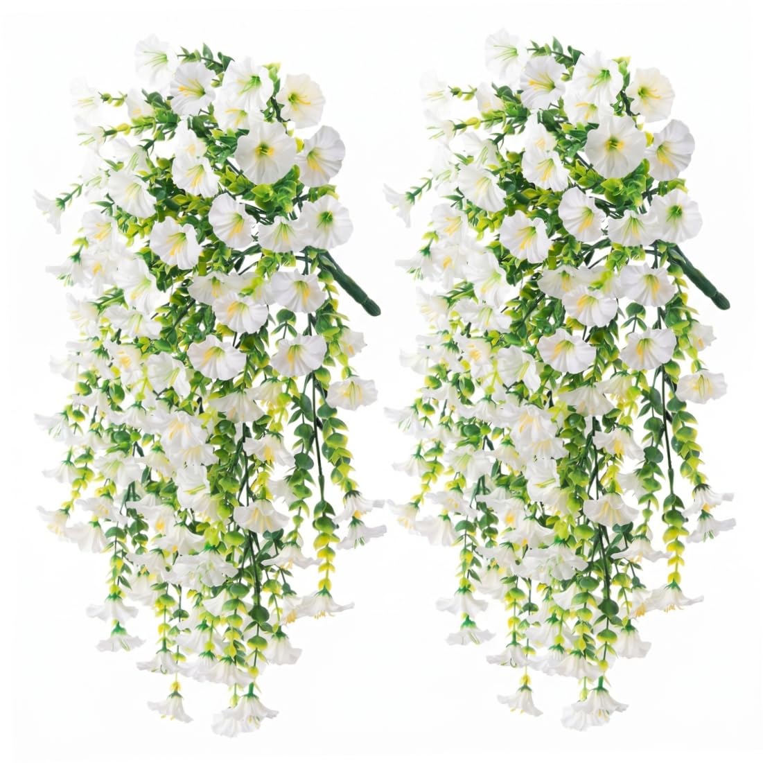 2 flores artificiales colgantes para cestas exteriores y balcones enredaderas blancas de 75cm