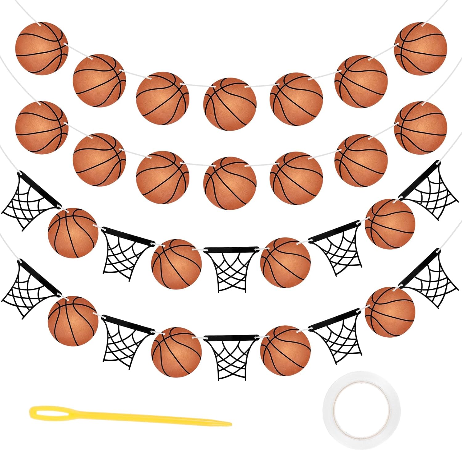 Basketball Party Decorations, 4 Pcs Basketball Birthday Banner No-DIY Basketball Decor for Party Sports Theme Party Banners Paper Garland for Baby Shower/Birthday Party Wall Decorations Photo Props
