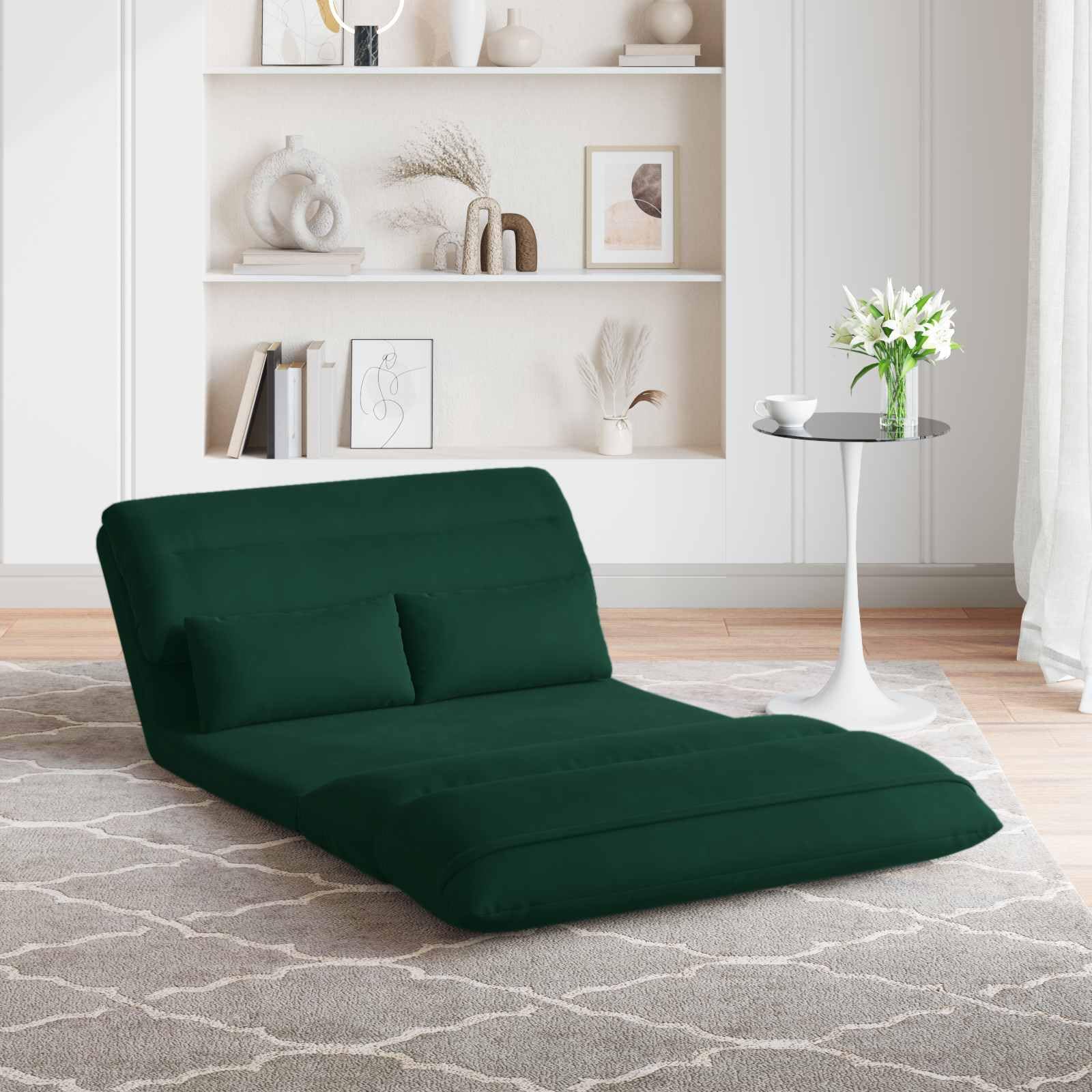 Krzesło podłogowe, ciemnozielone, aksamitne, z regulowanym oparciem, 110 x 82 x 55 cm, składane, wyściełane, ergonomiczne, do salonu, biura, jogi, medytacji, czytania