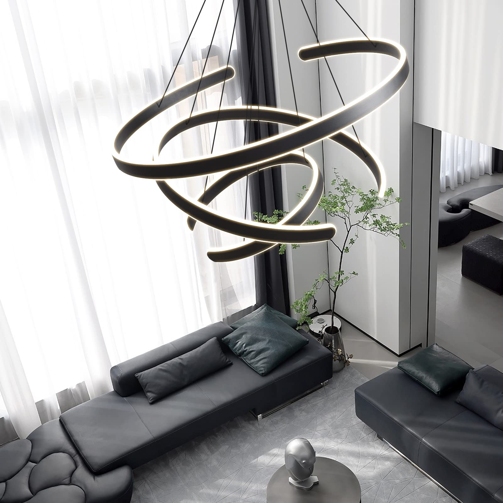 Photo 1 of SUSUDZ Modern Chandelier Modern LED Chandelier Black Rings Chandelier, 3 Rings