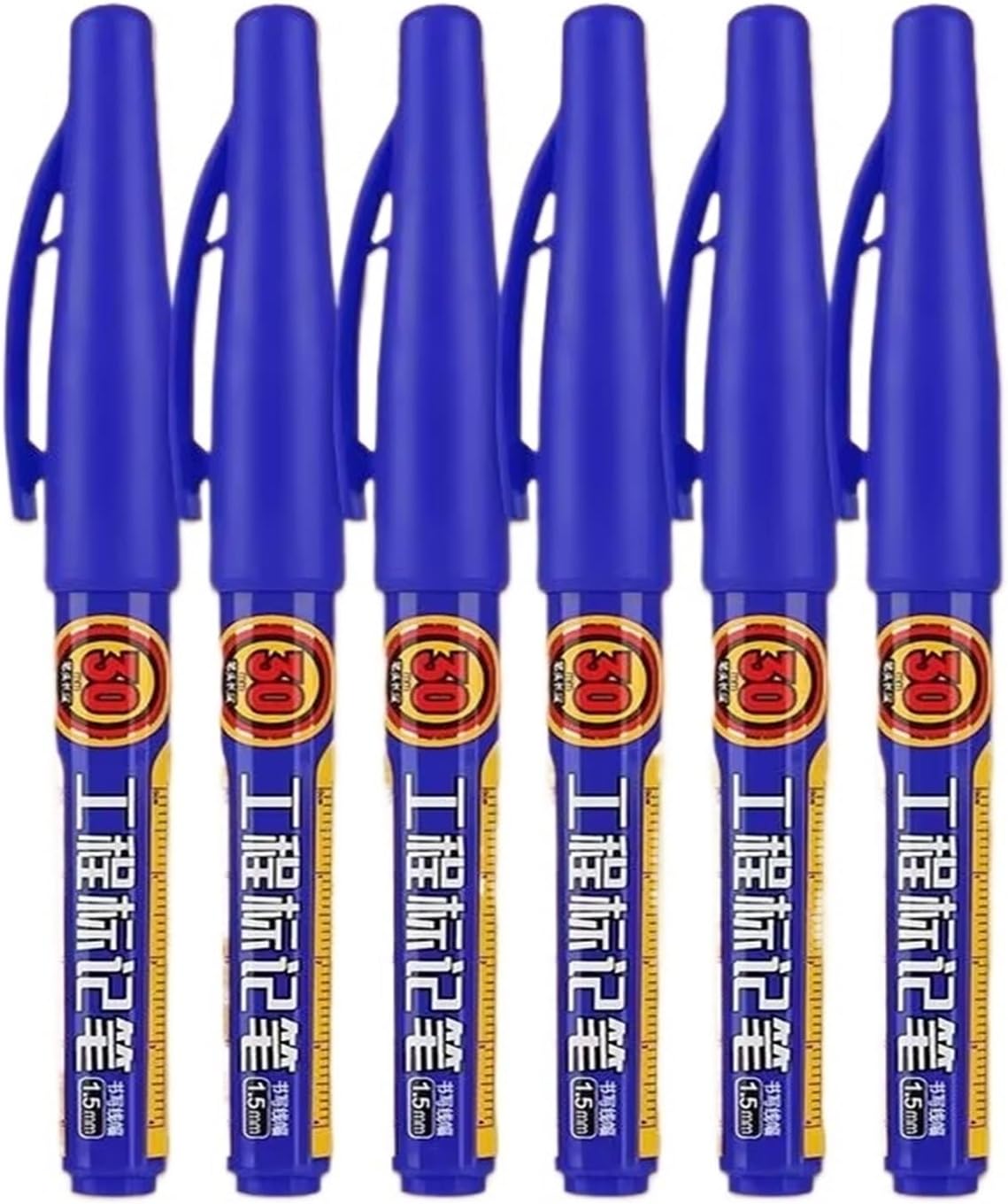 CAARLA Nib Head Markers Deep Hole Long Nib Scriber 6pcs 30/20MM Long Head Marker Woodworking Drilling Marking Pen Quick Drying Engineering Marker Lengthen Punching Sign Oil(6pcs Blue 30mm)