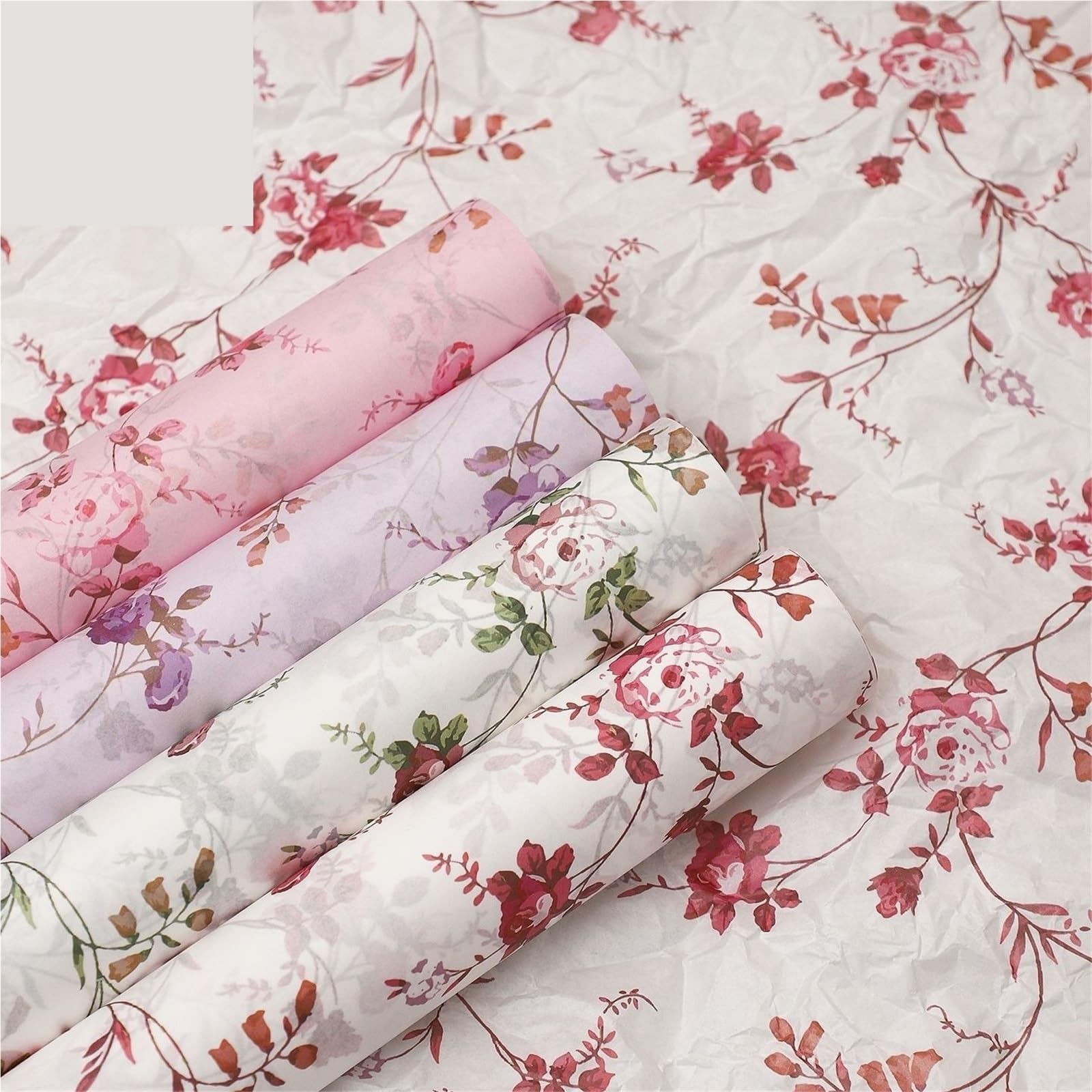 Carta Velina Carta arrotolata foderata a mano | Confezione da 20 pezzi di bouquet di fiori floreale(Style D)