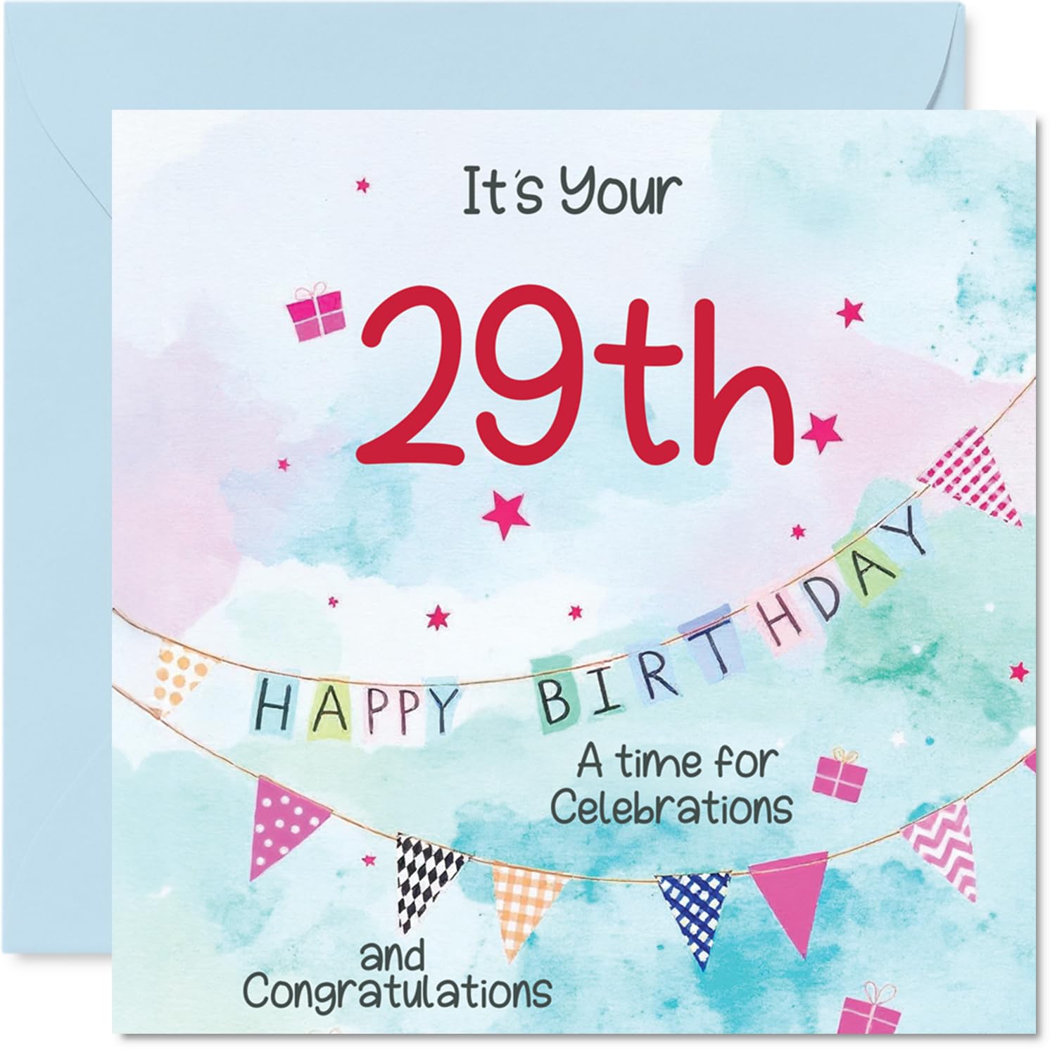 29th Birthday Cards for Men - Party Bunting - Happy Birthday Card for 29 Year Old Man Cousin Brother Son Uncle, 145mm Bday Greeting Cards