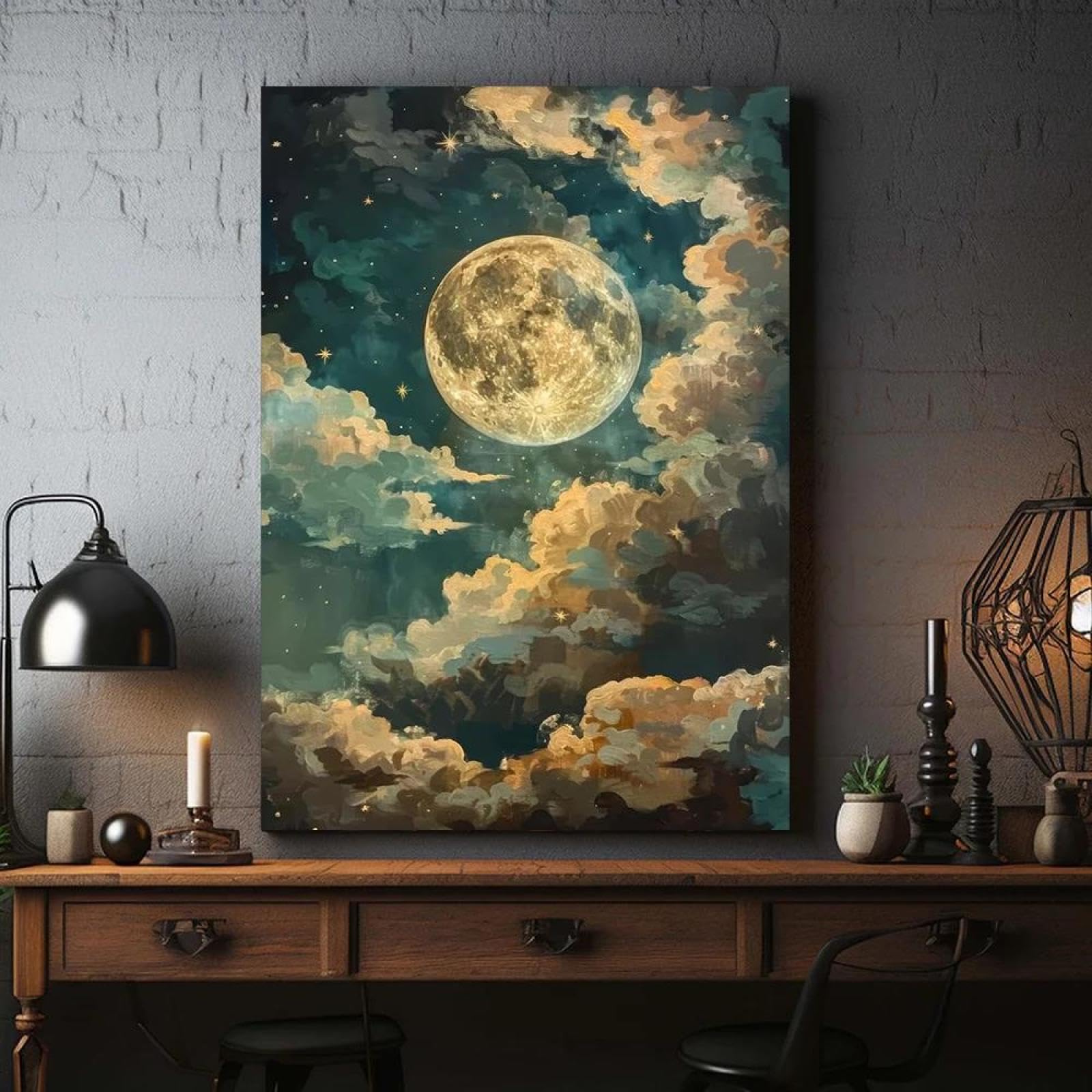 Yocheng Fantasy Artwork Room Decor Celestial Night Court Starry Village Skyline Printable Poster Night Moon Star Wall Art Poster 21x30cm No Frame
