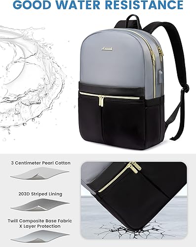 Miniatura 8 de LOVEVOOK Mochila para laptop para mujer, Gris-Negro, Mochilas de mochila