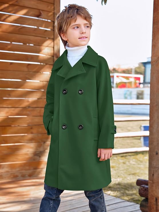 Meikulo Boys Pea Coat Double Breasted Notched Collar Overcoat