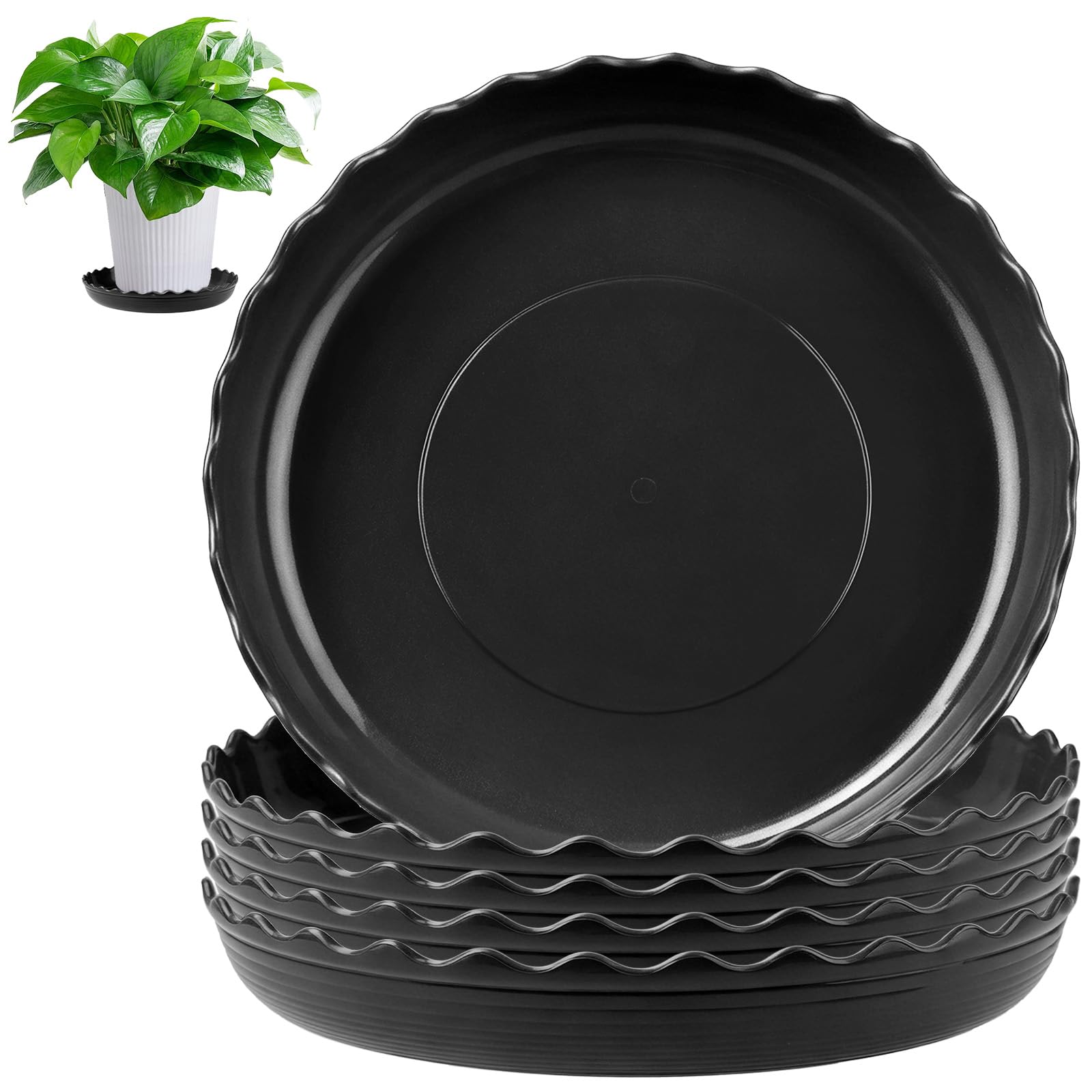 Ruytx 6pcs Plant Pot Saucers 20cm Black Flower Pot Drip Trays Circular Wavy Pattern Plastic Planter Saucers Durable Thicker for Plant Pots Indoor/Outdoor Garden Horticulture Household, Potted Plants