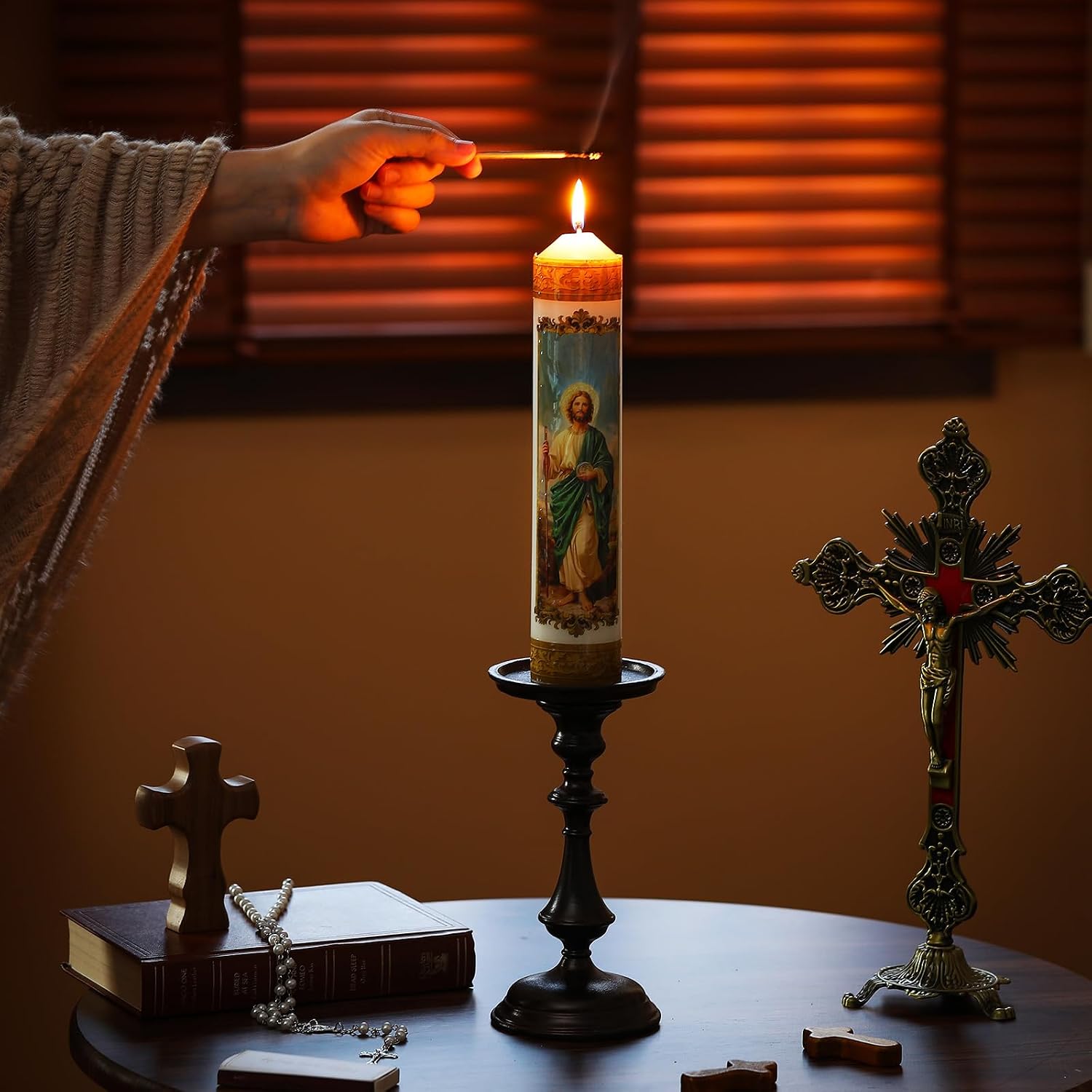 Nuanchu 2 Pcs Religious San Judas Candle 9.8 Inch St Jude San Judas Tadeo Prayer Candle Catholic Religiosos Catolicos Veladoras De Tadeo Jude The Apostle Prayer for Church Holy Week Decor