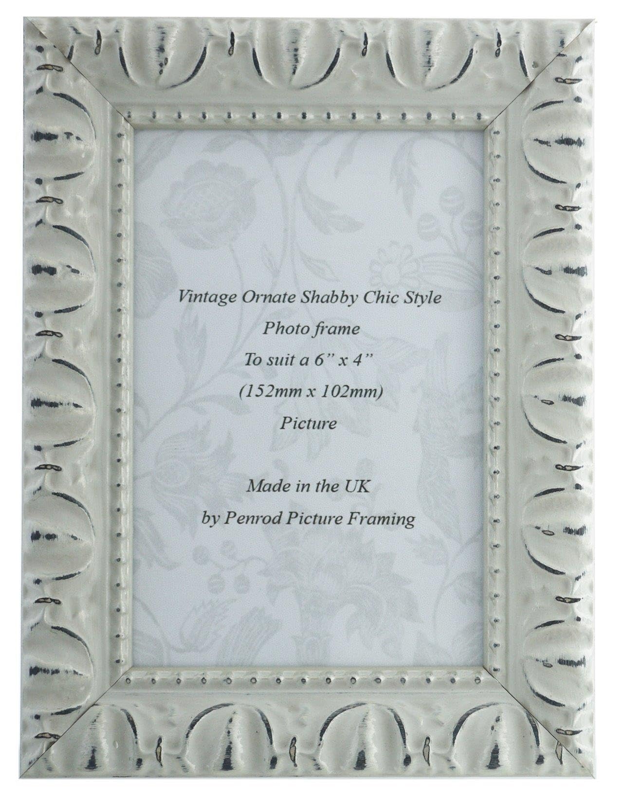 Giselle Hand Made Antique Silver and White Shabby Chic Ornate Vintage Photo Frame for a 6 x 4 inch (152mmx102mm) Photo. Real Wood. Real Glass.
