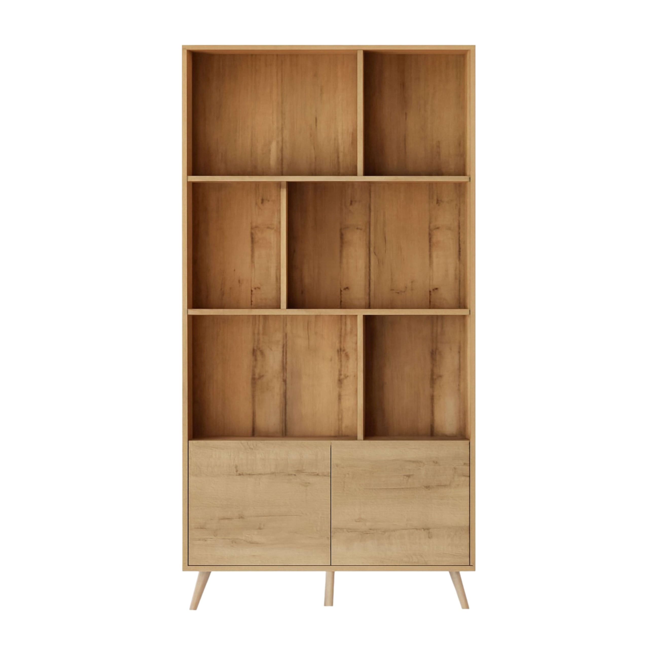 MUEBLES PITARCH | Librería de Salón, Oficina o Despacho, 2 Puertas y 3 Estantes, Patas, Roble Gold, 179x100x30cm (Alto x Ancho x Fondo), Moderna, Nórdica, Elegante, Resistente, Modelo Oslo