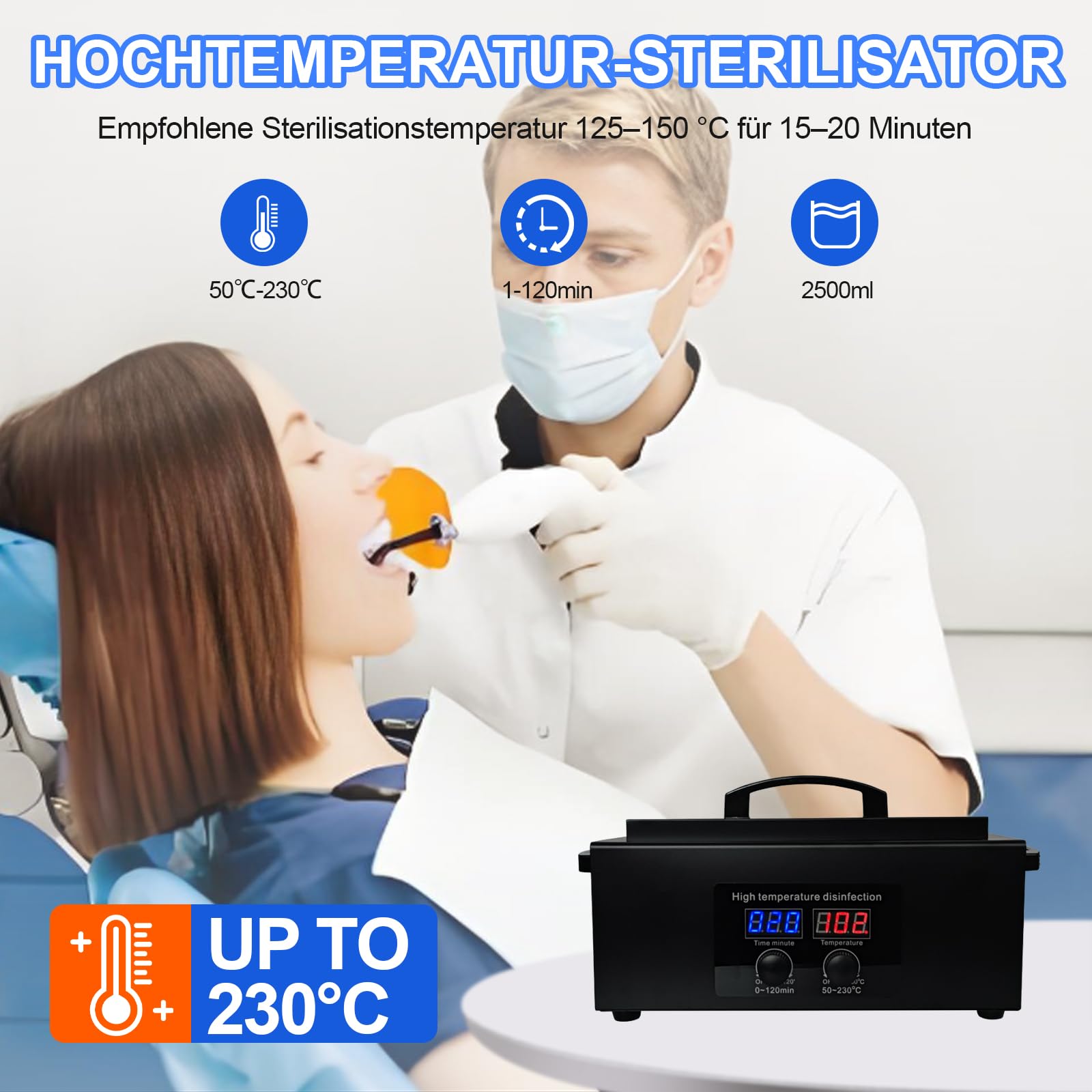 Hochtemperatur-Sterilisiergerät mit Timer – Trockene Hitzesterilisierung für Metallwerkzeuge & SPA-Tücher, Disinfektor für Zahnarztpraxen, Labore & Kosmetiksalons