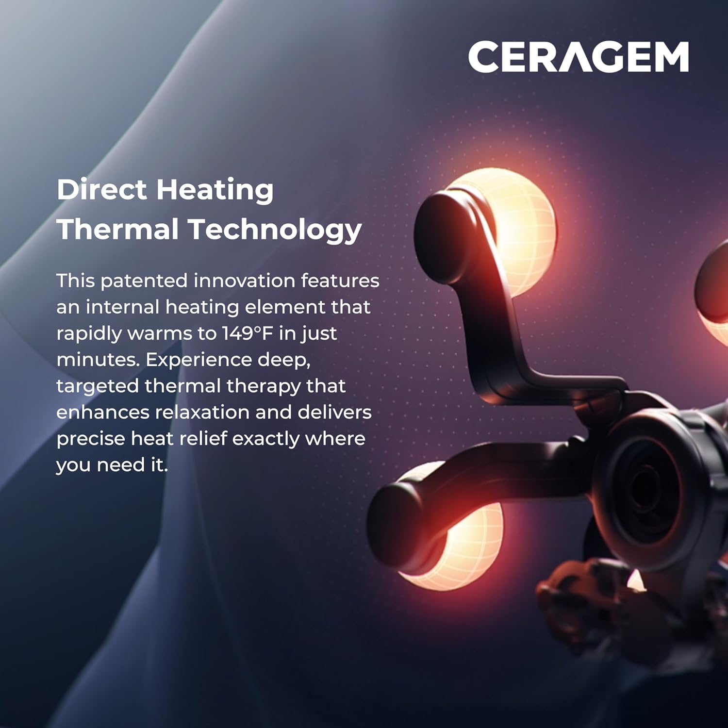Close-up of the illuminated heating massage balls within the CERAGEM M6 chair.