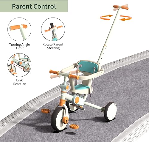 Miniatura 5 de Triciclo para niños pequeños 1-3, bicicleta de equilibrio 6 en 1 para niños y niñas, triciclo plegable con mango de empuje, toldo extraíble,