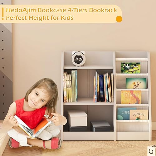 Miniatura 202 de Estantería de madera rosa de 4 niveles para niños, estantería de 5 capas, estante para libros de almacenamiento para bebés, organizador de juguetes