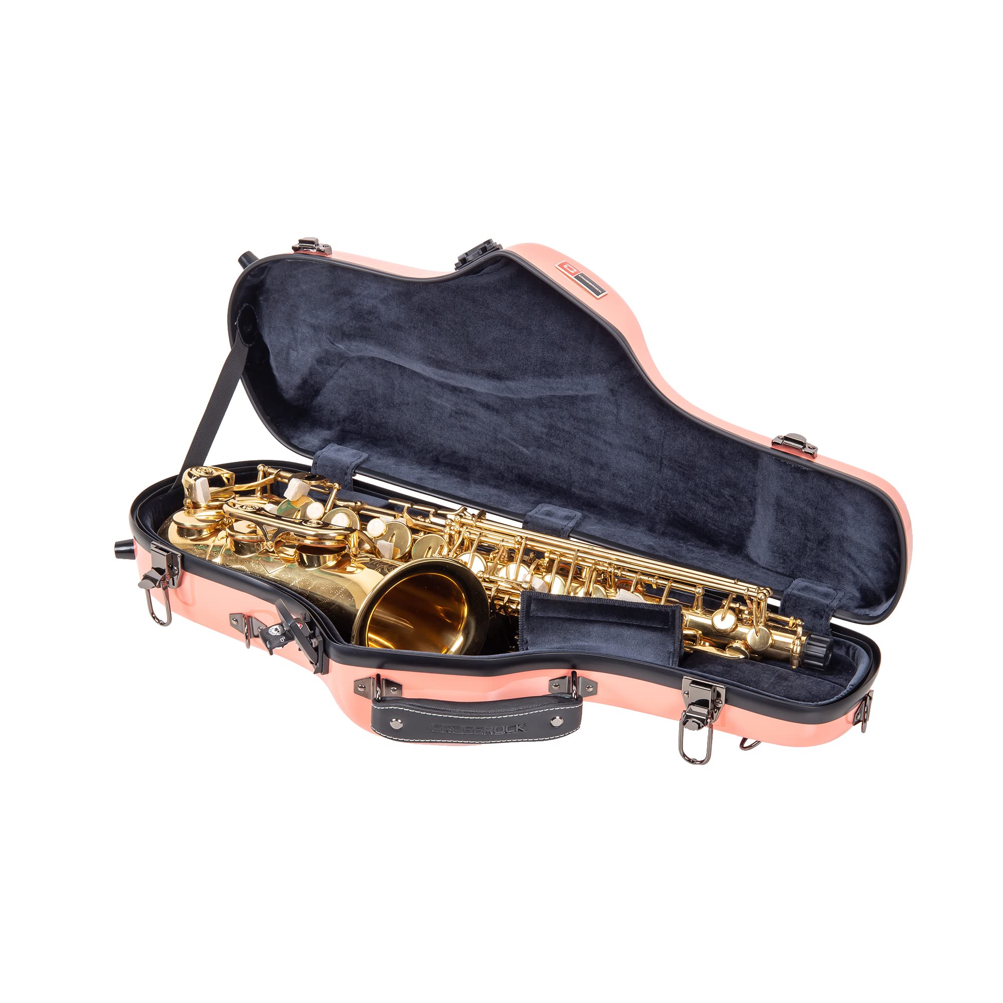 Crossrock Pro-Grade Alto Saxophone Case | Spanish Pink Finish, TSA Lock, Elite Protection, Detachable Straps, Accessory Pocket for Professional Musicians