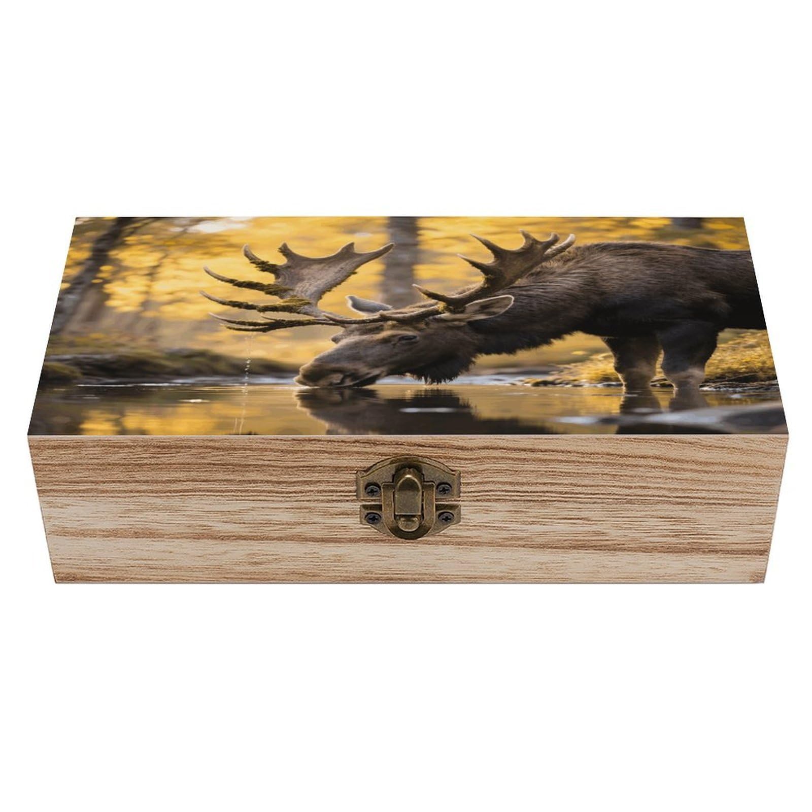 VstaDank Rustic Woodland Deer Wooden Storage Box Decorative Jewelry Case with Lids Exquisite Wood Box Letters Gifts Acacia Wood Boxes Fashion Wooden Keepsake Boxes for Men Women